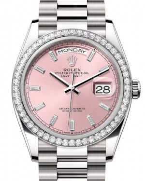 Rolex Day-Date 36 President White Gold Pink Diamond Dial & Bezel 128349RBR