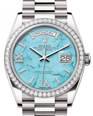 Rolex Day-Date 36 President White Gold Turquoise "Tiffany" Diamond Dial & Bezel 128349RBR