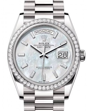 Rolex Day-Date 36 President White Gold White Mother of Pearl Diamond Dial & Bezel 128349RBR
