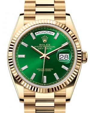 Rolex Day-Date 36 President Yellow Gold Bright Green Diamond Dial 128238