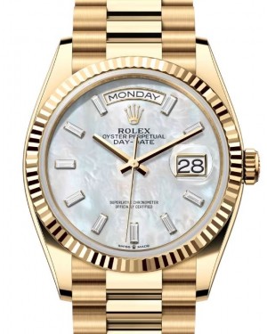 Rolex Day-Date 36 President Yellow Gold White Mother of Pearl Diamond Dial 128238