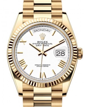 Rolex Day-Date 36 President Yellow Gold White Roman Dial 128238