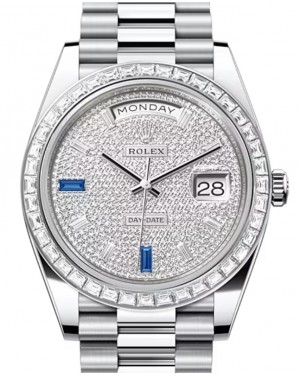 Rolex Day-Date 40 President Platinum Diamond Pave with Sapphires Dial 228396TBR - BRAND NEW