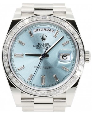 Rolex Day-Date 40 President Platinum Ice Blue Diamond Dial 228396TBR - PRE-OWNED