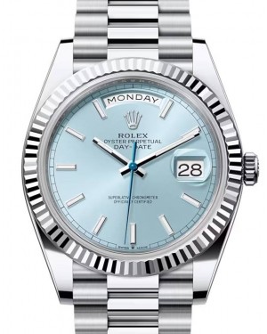 Rolex Day-Date 40 President Platinum Ice Blue Index Dial 228236 - BRAND NEW