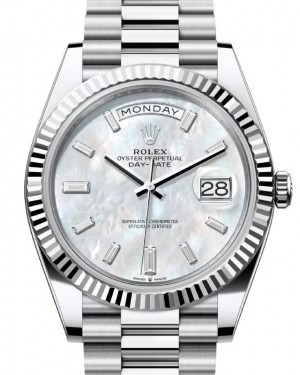 Rolex Day-Date 40 President Platinum White Mother of Pearl Baguette Diamond Dial 228236