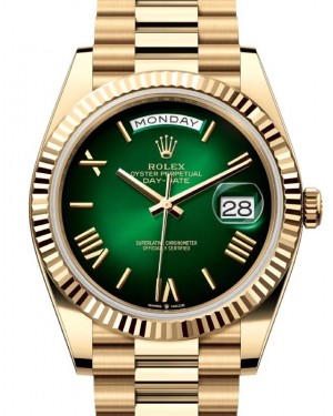 Rolex Day-Date 40 President Yellow Gold Green Ombre Index/Roman Dial 228238