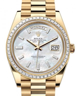 Rolex Day-Date 40 President Yellow Gold White Mother of Pearl Diamond Dial & Bezel 228398TBR