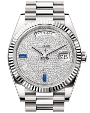 Rolex Day-Date 40 President White Gold Diamond Pave Sapphires Dial 228239 - BRAND NEW