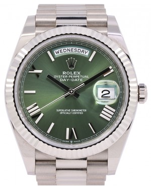Rolex Day-Date 40 President White Gold Olive Green Roman Dial 228239 - PRE-OWNED