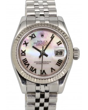 Rolex Lady-Datejust 26 White Mother of Pearl MOP Roman Dial Fluted White Gold Stainless Steel Jubilee 179174 - PRE-OWNED