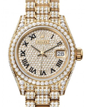 Rolex Lady-Datejust 28 Yellow Gold Diamond-Paved Roman Dial 279458RBR - BRAND NEW