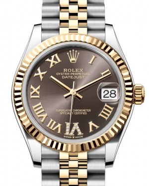 Rolex Lady-Datejust 31 Yellow Gold/Steel Dark Grey Roman Diamond VI Dial & Fluted Bezel Jubilee Bracelet 278273 - BRAND NEW