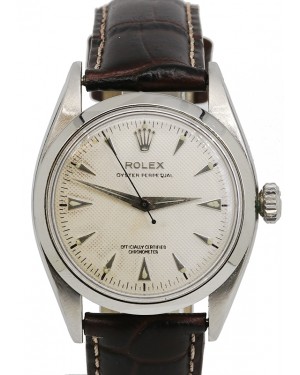 Rolex Oyster Perpetual Vintage White dial Smooth Dome Bezel Leather Strap Stainless Steel 34mm 6580 - PRE-OWNED