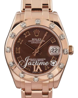 Rolex Pearlmaster 34 81315 Chocolate Roman Rose Gold Bezel Set with Diamonds VI set with Diamonds Rose Gold 