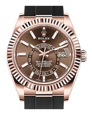 Rolex Sky-Dweller Rose Gold Chocolate Index Dial Oysterflex Rubber Strap 326235 - BRAND NEW