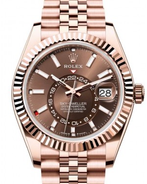 Rolex Sky-Dweller Rose Gold Chocolate Index Dial Jubilee Bracelet 336935