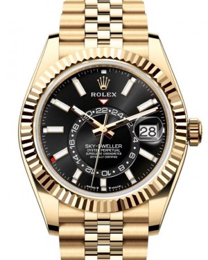 Rolex Sky-Dweller Yellow Gold Bright Black Index Dial Jubilee Bracelet 336938