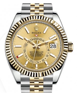Rolex Sky-Dweller Yellow Gold/Steel Champagne Index Dial Jubilee Bracelet 326933 - BRAND NEW