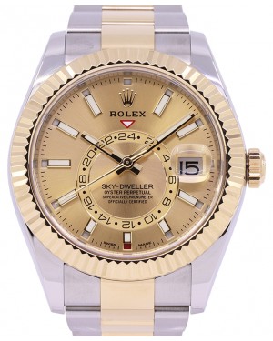 Rolex Sky-Dweller Yellow Gold/Steel Champagne Index Dial Oyster Bracelet 326933 - PRE-OWNED