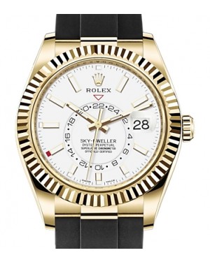 Rolex Sky-Dweller Yellow Gold White Index Dial Oysterflex Rubber Strap 326238 - BRAND NEW