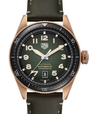 Tag Heuer Autavia Bronze 42mm Green Dial Leather Strap WBE5190.FC8268 - BRAND NEW