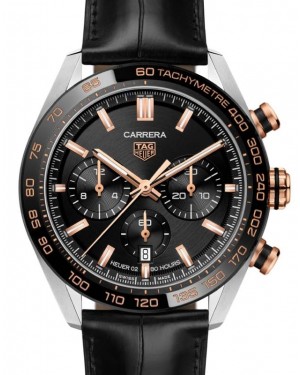 Tag Heuer Carrera Chronograph Steel/Gold/Ceramic 44mm Black Dial Leather Strap CBN2A5A.FC6481 - BRAND NEW