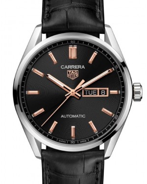 Tag Heuer Carrera Day-Date Stainless Steel 41mm Black Dial Leather Strap WBN2013.FC6503 - BRAND NEW