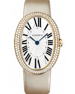 Cartier Baignoire Ladies Watch Large Manual Winding Rose Gold Diamond Bezel Silver Dial Satin Strap WB520005 - BRAND NEW