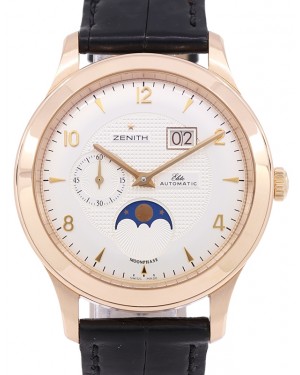 Zenith Class Elite Moonphase Rose Gold 40mm Silver Dial Black Leather Strap 18.1125.691.02.C490