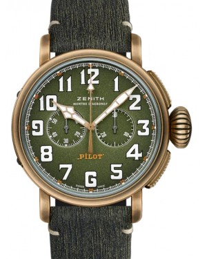 Zenith Pilot Type 20 Chronograph Adventure Bronze Green Arabic Dial & Leather Strap 29.2430.4069/63.I001 - BRAND NEW
