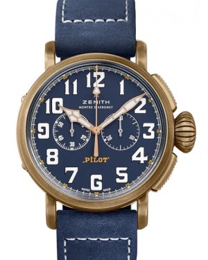 Zenith Pilot Type 20 Chronograph Extra Special Bronze Blue Arabic Dial & Leather Strap 29.2430.4069/57.C808 - BRAND NEW