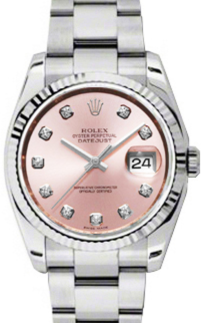 Rolex Datejust 36 116234-PNKDFO Pink Diamond Fluted White Gold Stainless Steel Oyste