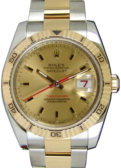 Rolex Datejust 36 Yellow Gold/Steel Champagne Index Dial & Turn-O-Graph Thunderbird Bezel Oyster 116263