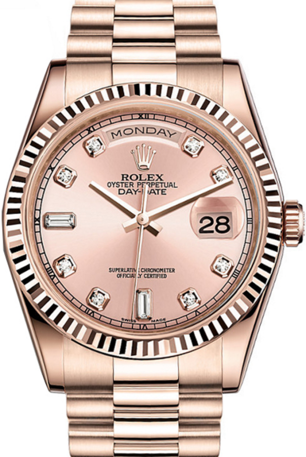 Rolex Day-Date 36 118235-GLDDFP Champagne Diamond Fluted Rose Gold President