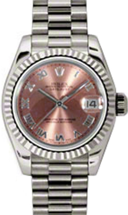 Rolex Lady-Datejust 26 179179-PNKRP Pink Roman Fluted White Gold President - BRAND NEW