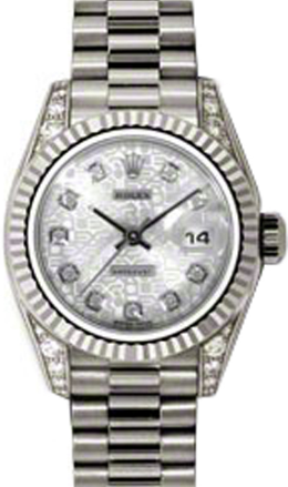 Rolex Lady-Datejust 26 179239-SLVJDP Silver Jubilee Diamond Dial Diamond Set Fluted White Gold President - BRAND NEW