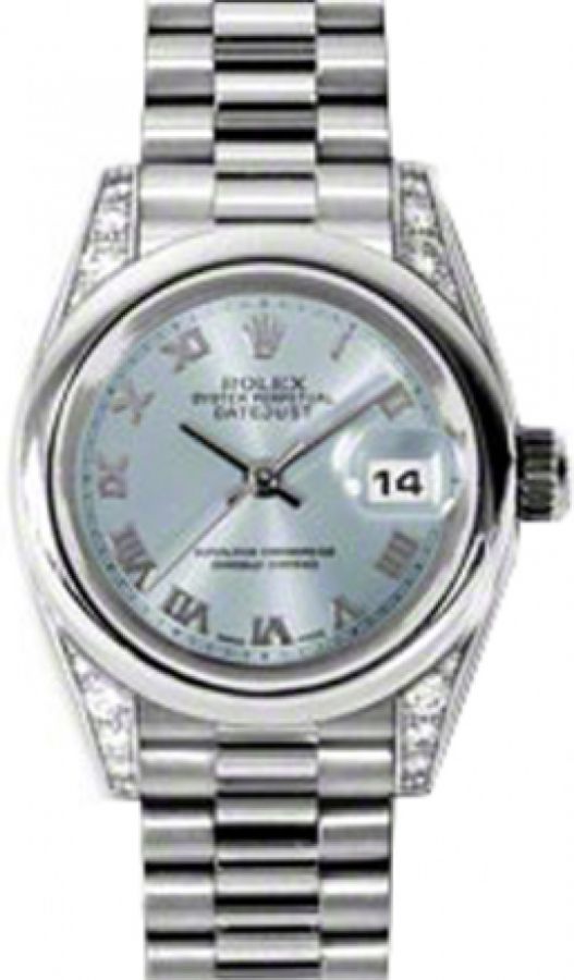 Rolex Lady-Datejust 26 179296-IBLURP Ice Blue Roman Diamond Set Platinum President - BRAND NEW