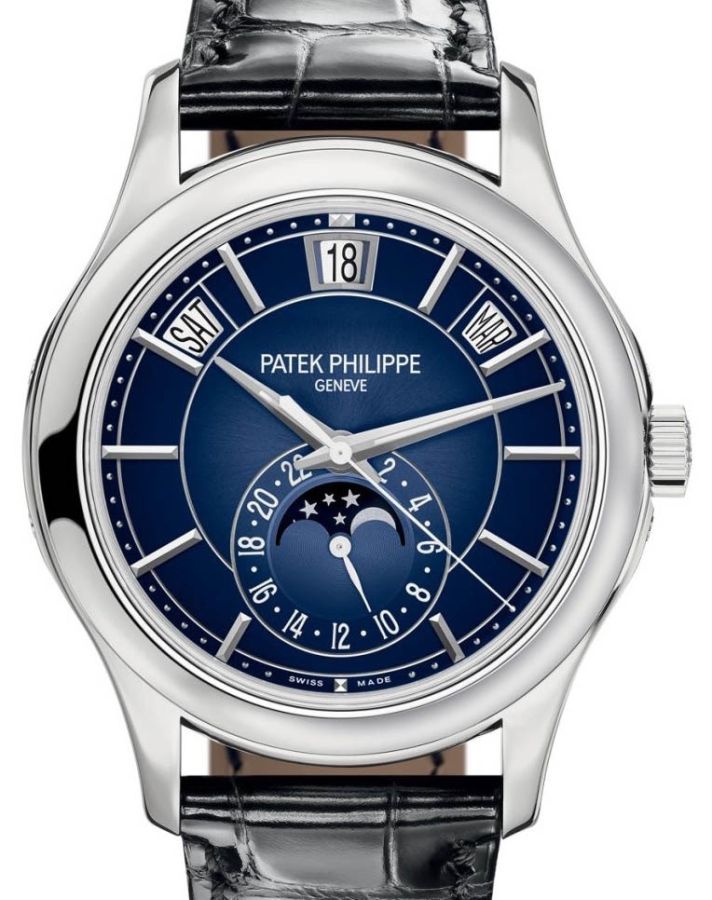 Patek Philippe Complications Annual Calendar Moon Phases White Gold Blue Dial 5205G-013 - PRE OWNED 