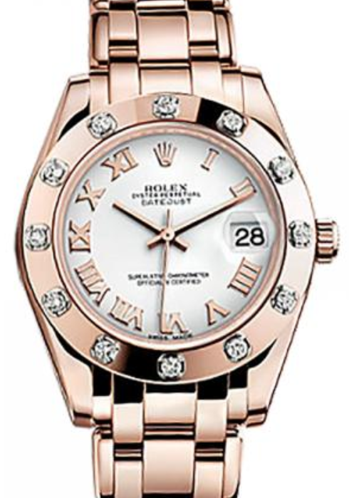 Rolex Pearlmaster 34 81315 White Roman Rose Gold Bezel Set with Diamonds Rose Gold BRAND NEW