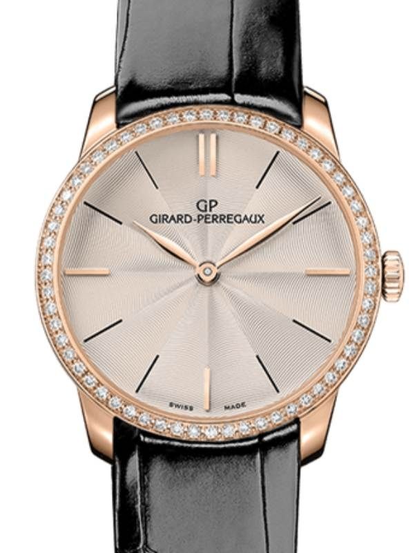 Girard Perregaux 1966 30MM Pink Rose Gold/Diamonds Silver Dial Leather Strap 49528D52A131-CB6A