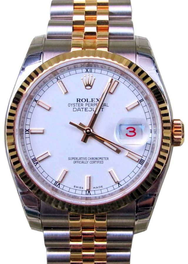 Rolex Datejust 36 116233-WHTSFJ White Index Fluted Yellow Gold Stainless Steel Jubilee