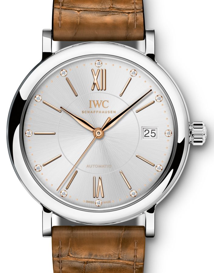 IWC Schaffhausen IW458101 Portofino Automatic 37 Silver Plated Diamond Stainless Steel Brown Leather 37mm Automatic