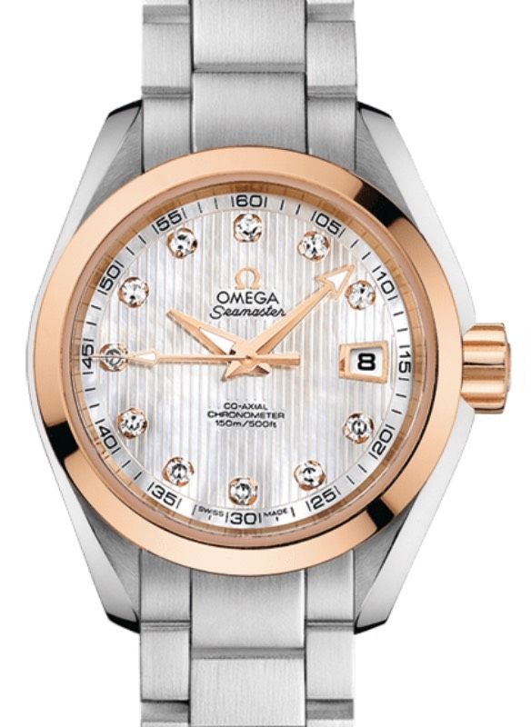 Omega Seamaster Aqua Terra 150M Co-Axial Chronometer 30mm Stainless Steel Red Gold White Mother of Pearl Dial Diamond Set Index Steel Bracelet 231.20.30.20.55.003 - BRAND NEW
