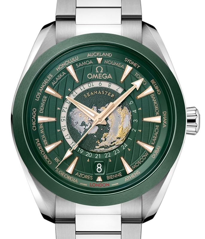 Omega Seamaster Aqua Terra 150M Co-Axial GMT Worldtimer Stainless Steel 43mm Green Dial 220.30.43.22.10.001 - BRAND NEW