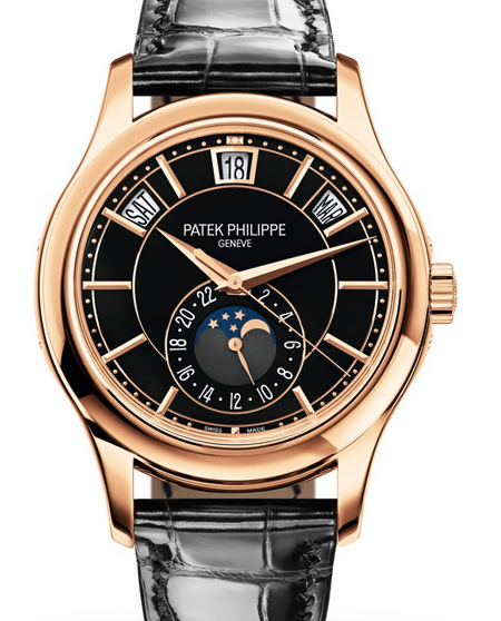 Patek Philippe Complications Annual Calendar Moon Phases Rose Gold Black Dial 5205R-010 