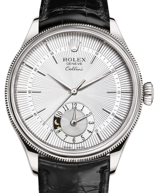 Rolex Cellini Dual Time White Gold Silver Index Black Leather 50529