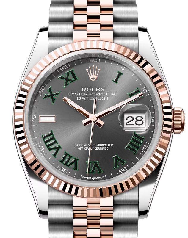 Rolex Datejust 36 Rose Gold/Steel "Wimbledon" Slate Roman Dial & Fluted Bezel Jubilee Bracelet 126231 - PRE-OWNED 