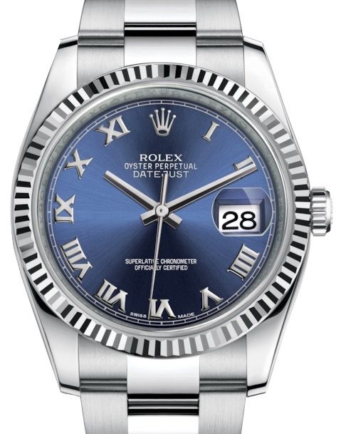 Rolex Datejust 36 White Gold/Steel Blue Roman Dial & Fluted Bezel Oyster Bracelet 116234