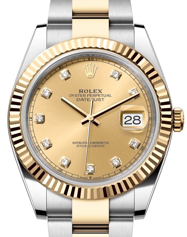 Rolex Datejust 41 Yellow Gold/Steel Champagne Diamond Dial Fluted Bezel Oyster Bracelet 126333 - BRAND NEW